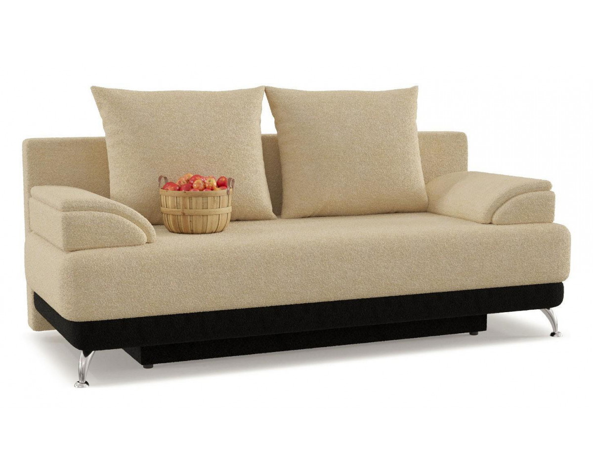 

Диван прямой Алькантара еврокнижка бежевая рогожка+коричневая экокожа