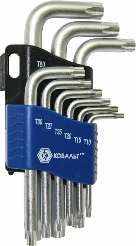 

Набор ключей угловых 9 шт., TORX T10, T15, T20, T25, T27, T30, T40, T45, T50, Cr-V