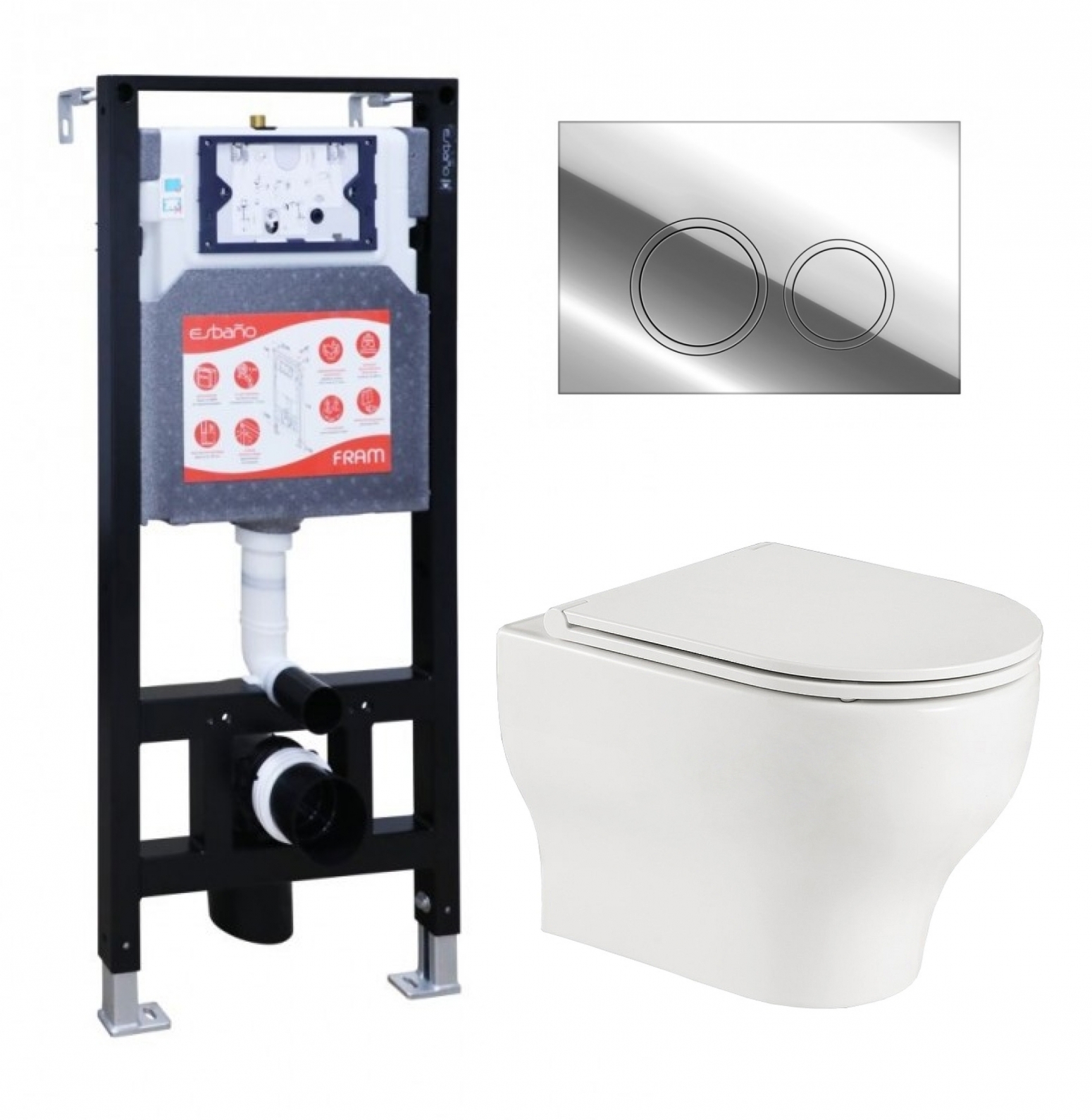 

Комплект инсталляция ESBANO FRAM + унитаз WeltWasser Erlenbach + кнопка хром глянец