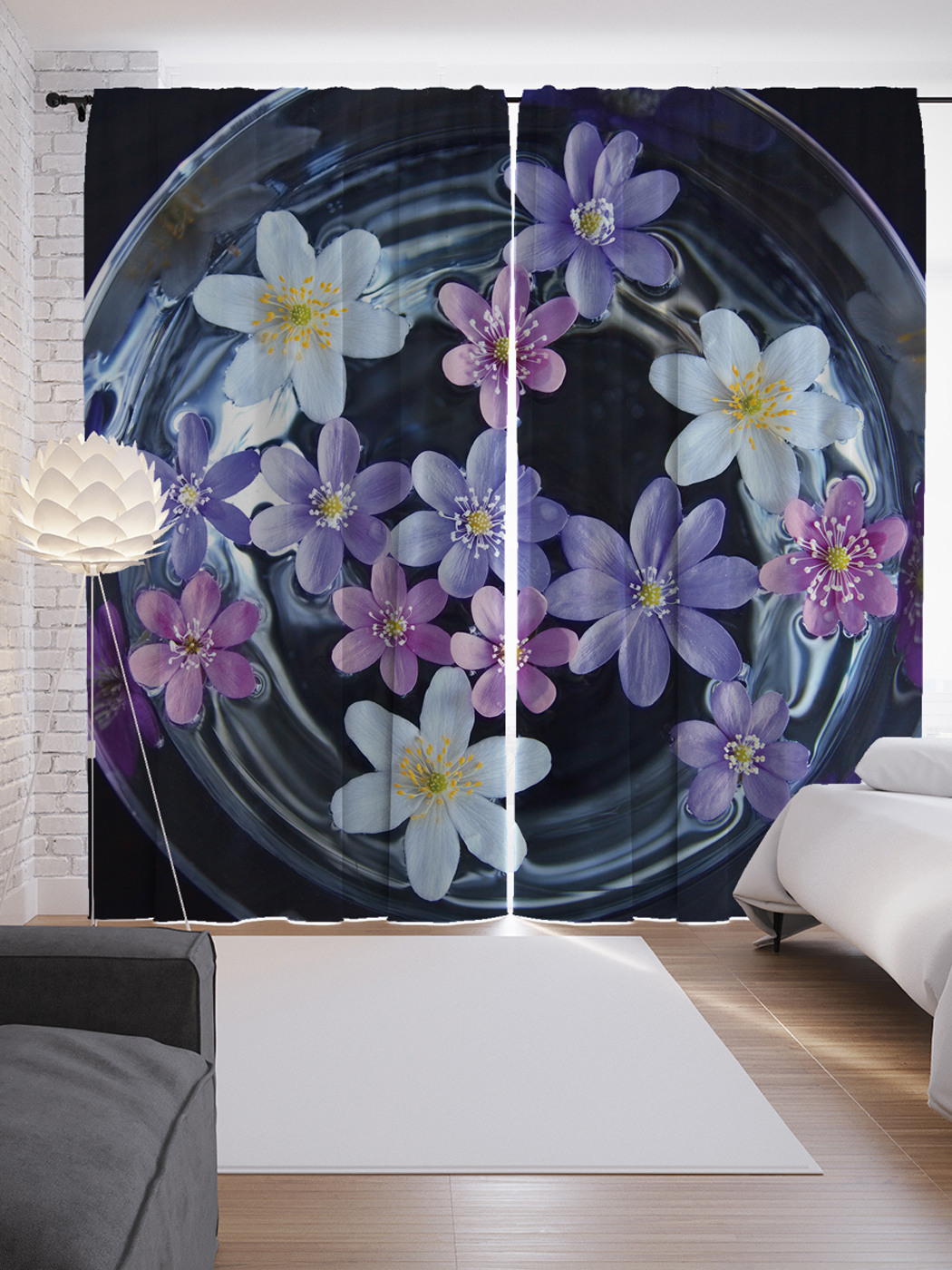 

Шторы JoyArty с фотопечатью "Цветочный стакан" из сатена, 290х265 см, Цветочный стакан