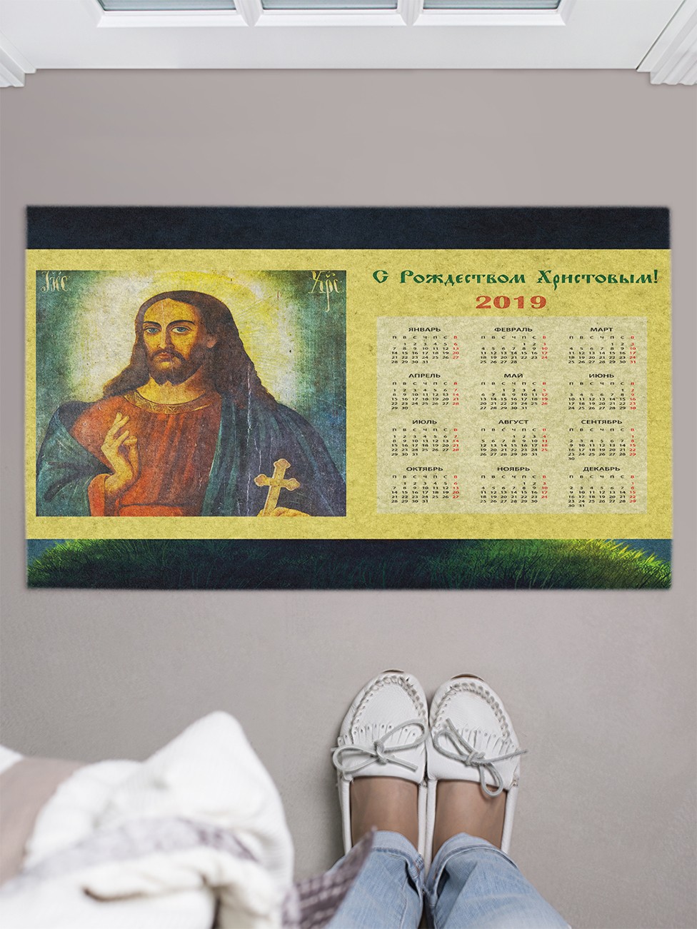 

Придверный коврик JoyArty "Иисус на календаре" для обуви 75x45 см