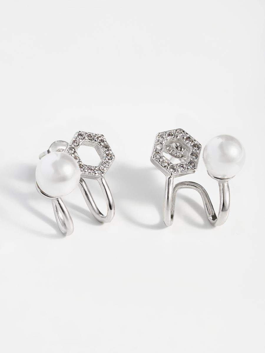 

Серьги каффы из латуни SHINE & BEAUTY 76019-89, жемчуг искусственный/кристалл, 76019-89
