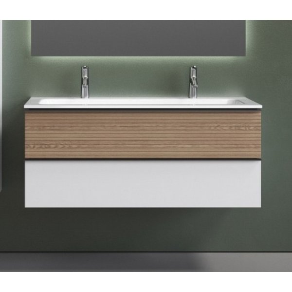 

Тумба с раковиной Sancos Delta 120 DL120W+CN7016 дуб/белый с 2 отверстиями, Бежевый;белый, Delta