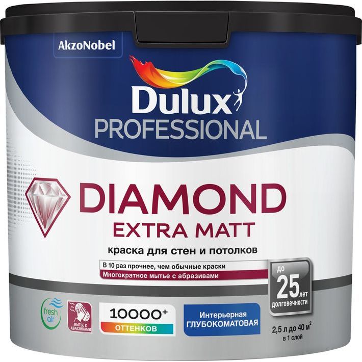 фото Краска dulux professional diamond extra matt professional, глубокоматовая, bc, 2,25 л