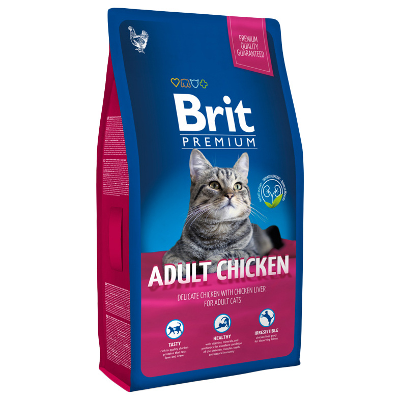 фото Сухой корм для кошек brit premium adult chicken, курица, 8кг