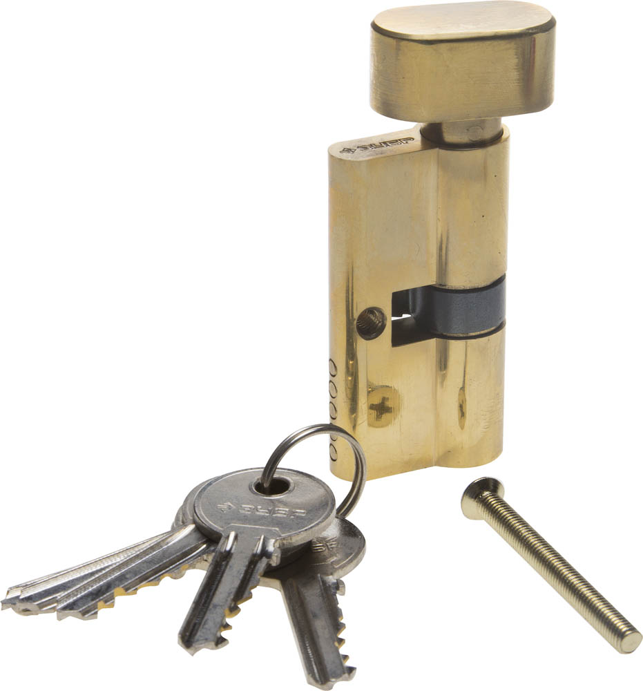 фото Механизм зубр "мастер" цилиндровый, тип "ключ-ключ", цвет латунь, 5-pin, 60мм