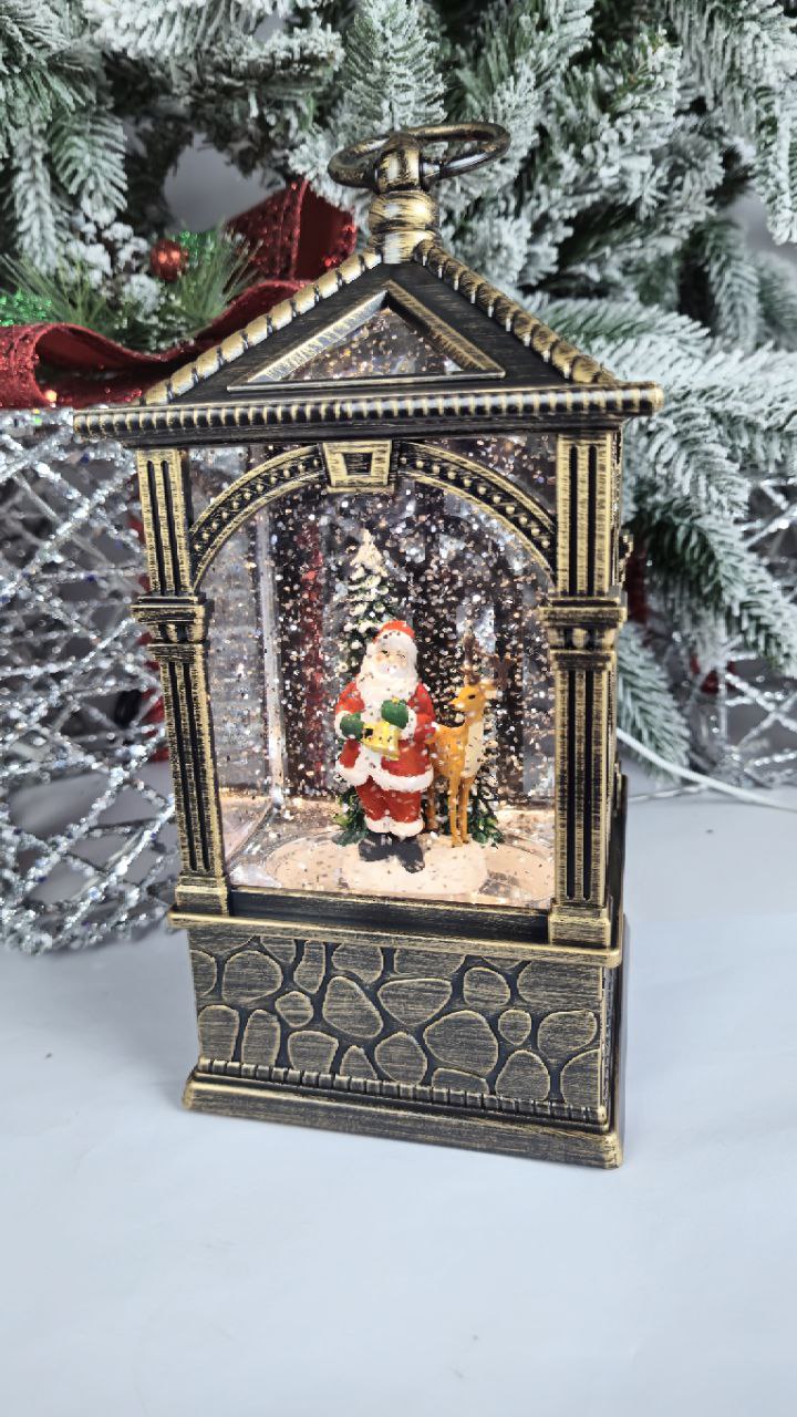 

Новогодний музыкальный светящийся светильник Merry Christmas Дед Мороз с оленем 12х27 см