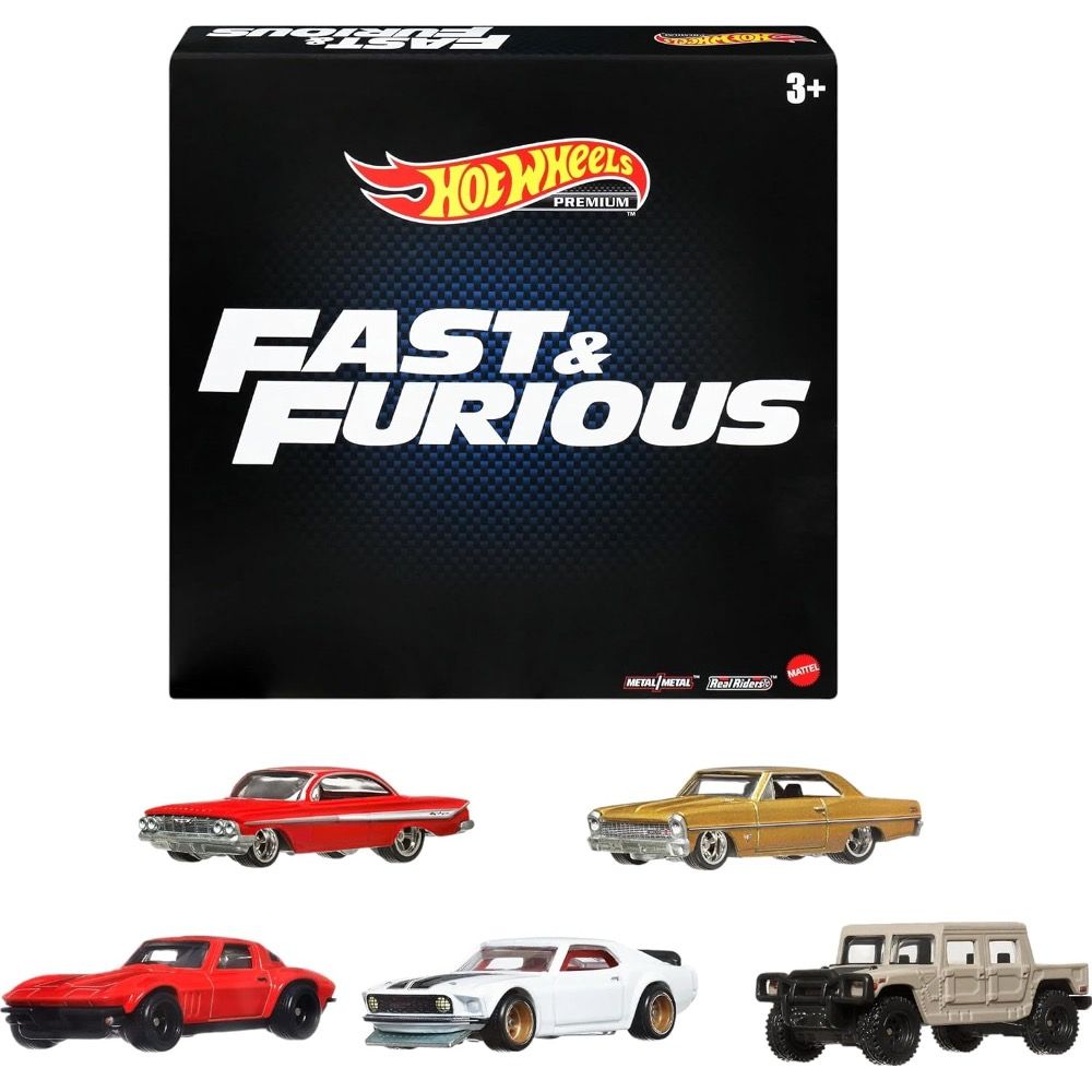 

Машинка металлическая Hot Wheels HKF07 Premium Fast & Furious коллекционная Форсаж 5 шт, Белый;красный, HW-metall-all