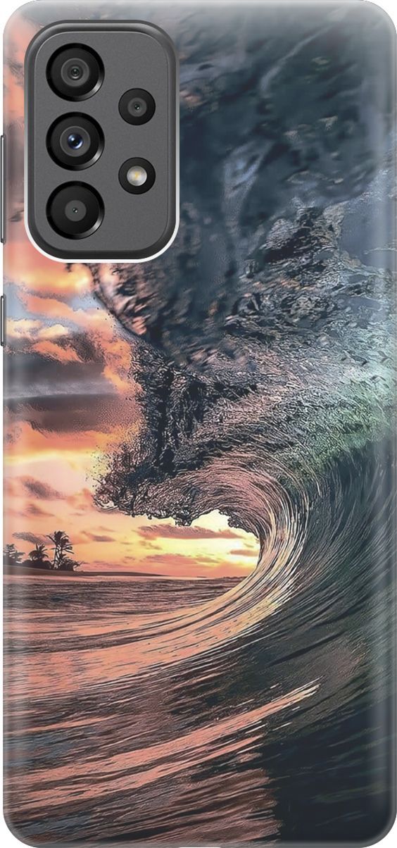 

Силиконовый чехол на Samsung Galaxy A73 5G с принтом "Волна на закате", Оранжевый;синий, 10558
