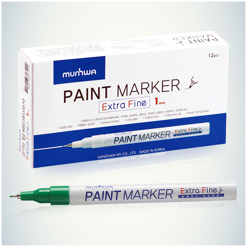 

Маркер-краска MunHwa Extra Fine Paint Marker зеленая, 1 мм, нитро-основа 12 штук, Зеленый