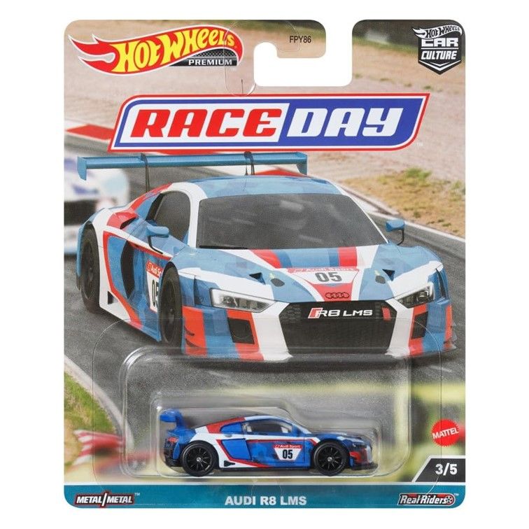 

Машинка металлическая Hot Wheels Premium Car Culture коллекционная Audi R8 LMS, Синий;белый, HW-metall-all