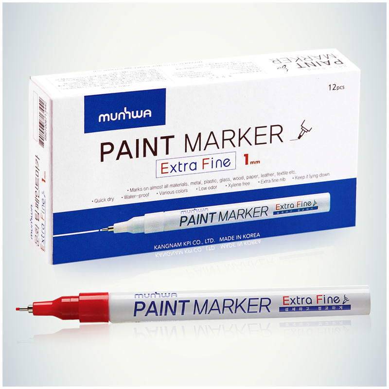 

Маркер-краска MunHwa Extra Fine Paint Marker красная, 1 мм, нитро-основа 12 штук, Красный