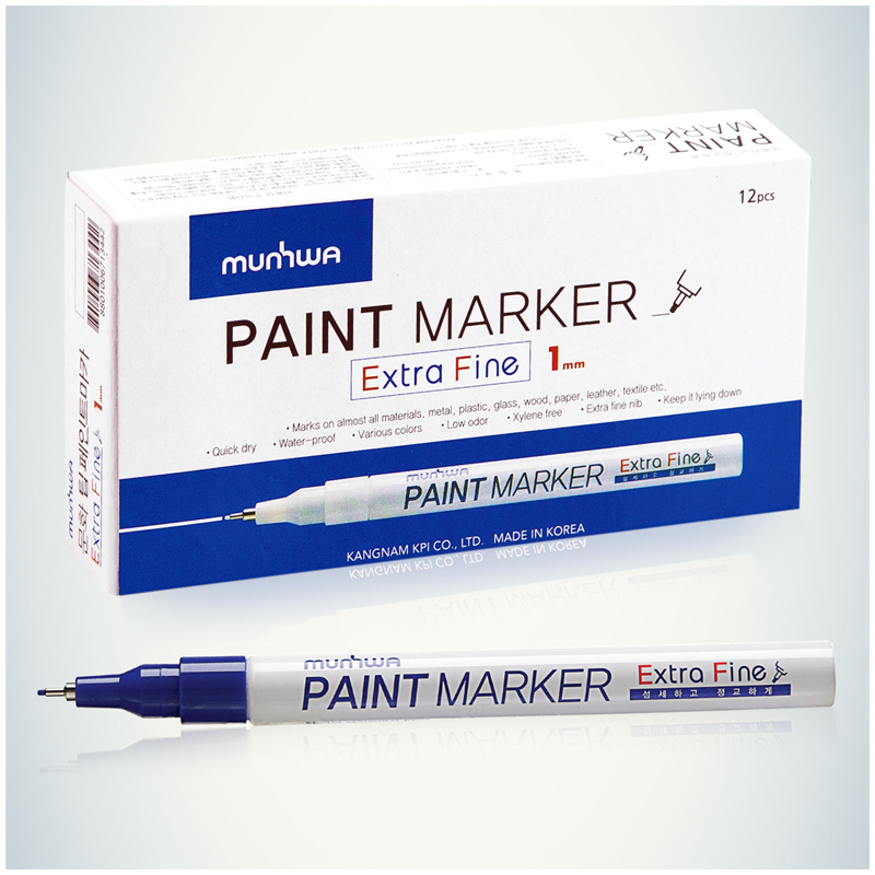 

Маркер-краска MunHwa Extra Fine Paint Marker синий, 1 мм, нитро-основа 12 штук