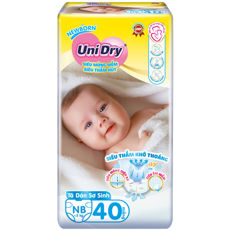 Детские подгузники для новорожденных UniDry Newborn Ultra Thin, 0-5 кг, 40шт