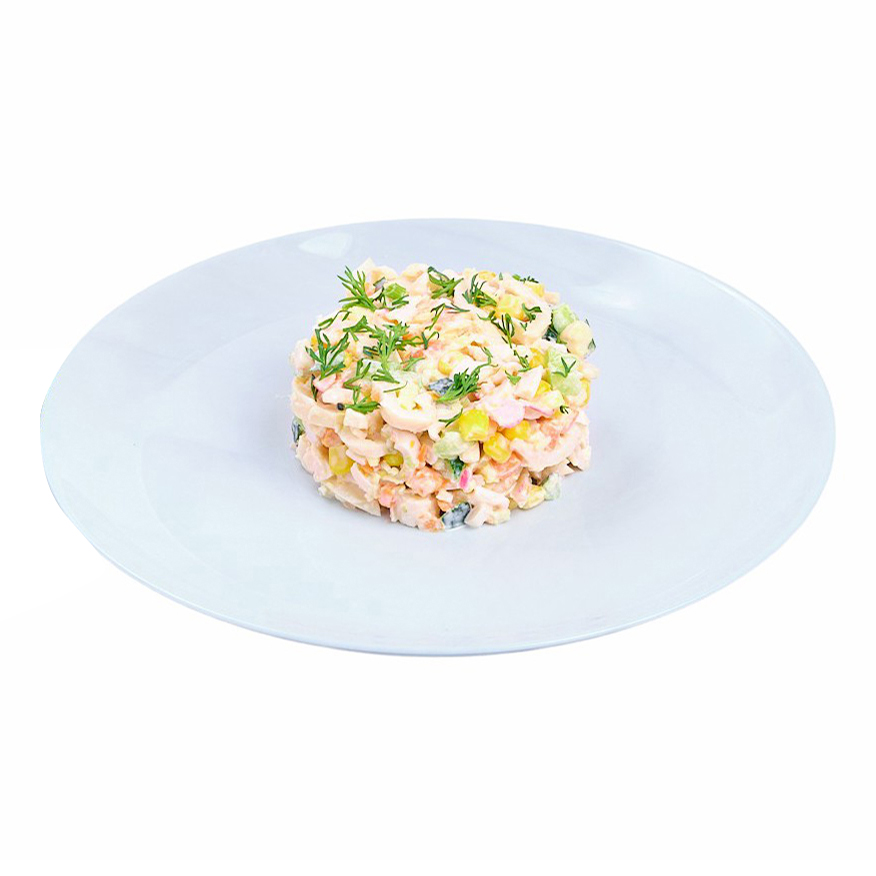 

Салат Морской бриз с кальмаром и крабовыми палочками +-200 г