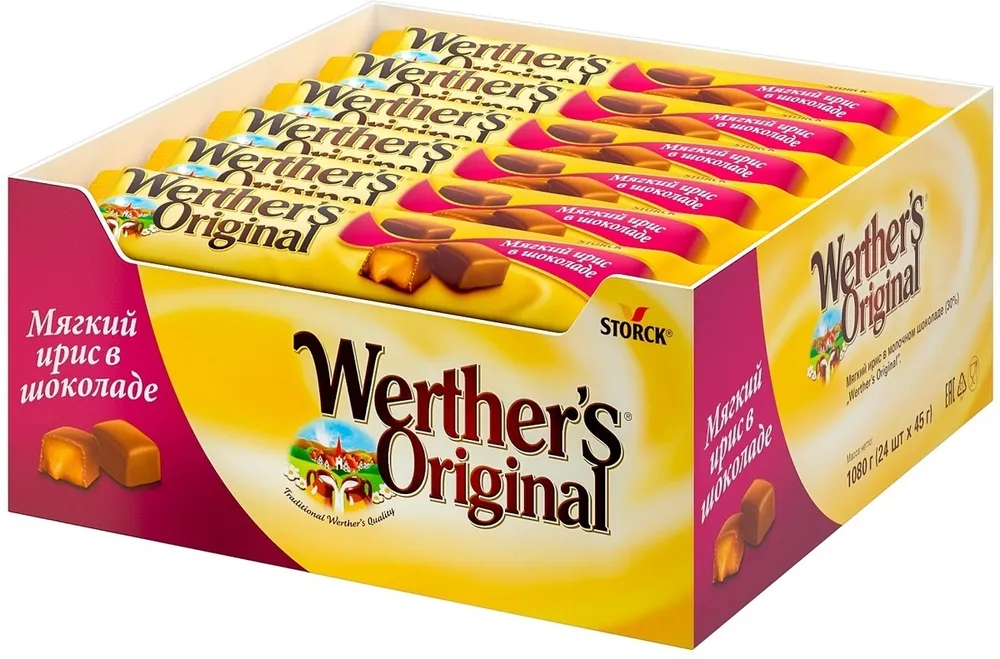 Мягкий ирис Werther's Original в молочном шоколаде, 24 шт по 45 г