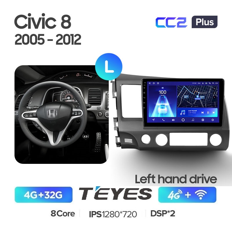 Магнитола Teyes CC2 Plus 4/32Гб Honda Civic 8 FK FN FD 2005-2012 ANDROID 10