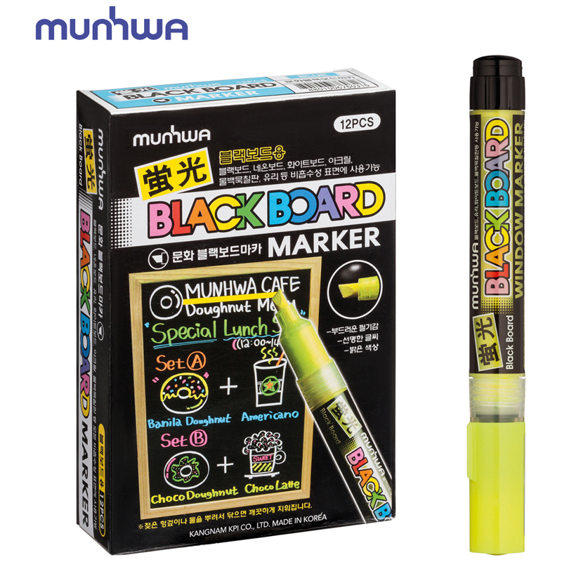 

Маркер меловой MunHwa Black Board Marker желтый, 3 мм, водная основа 12 штук