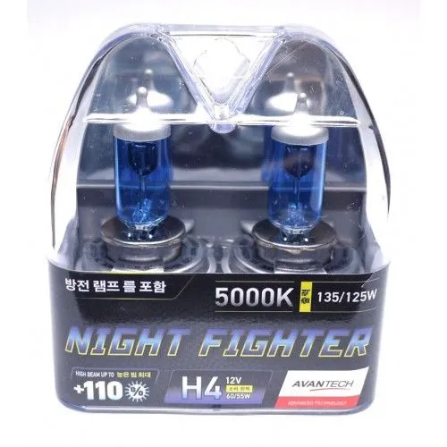 Лампа автомобильная галогеновая Avantech H4 NIGHT FIGHTER 12V 60/55W P43t 5000K (комплект
