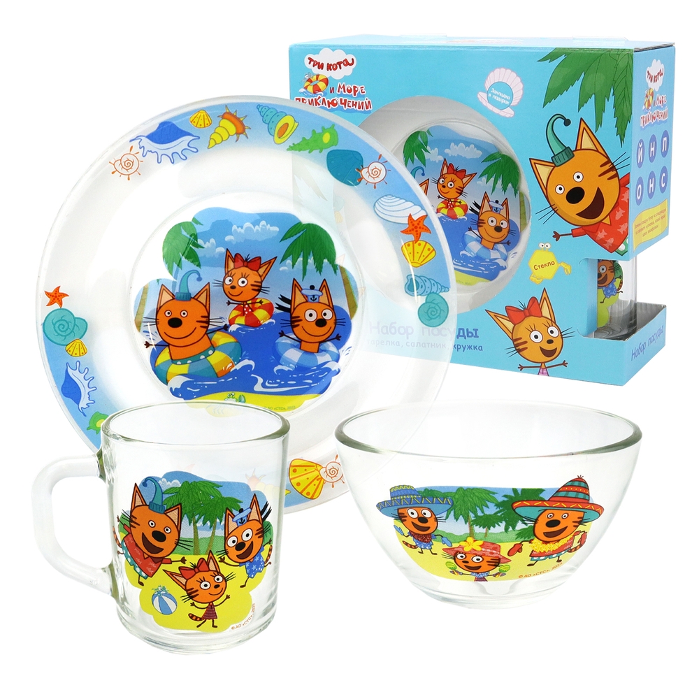 Набор посуды ND Play Три кота, Море приключений 3 предмета, стекло набор для плавания nd play три кота и море приключений круг надувной 60см