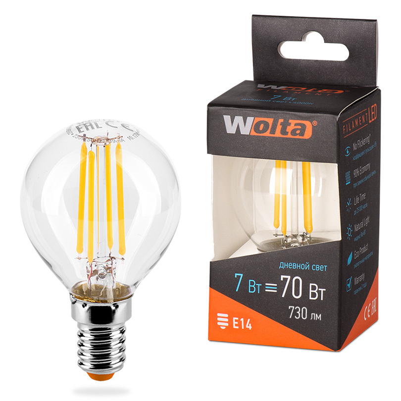 

Лампа WOLTA Led Filament 25S45GLFT 7W E14 4000K шар 962, WOLTA