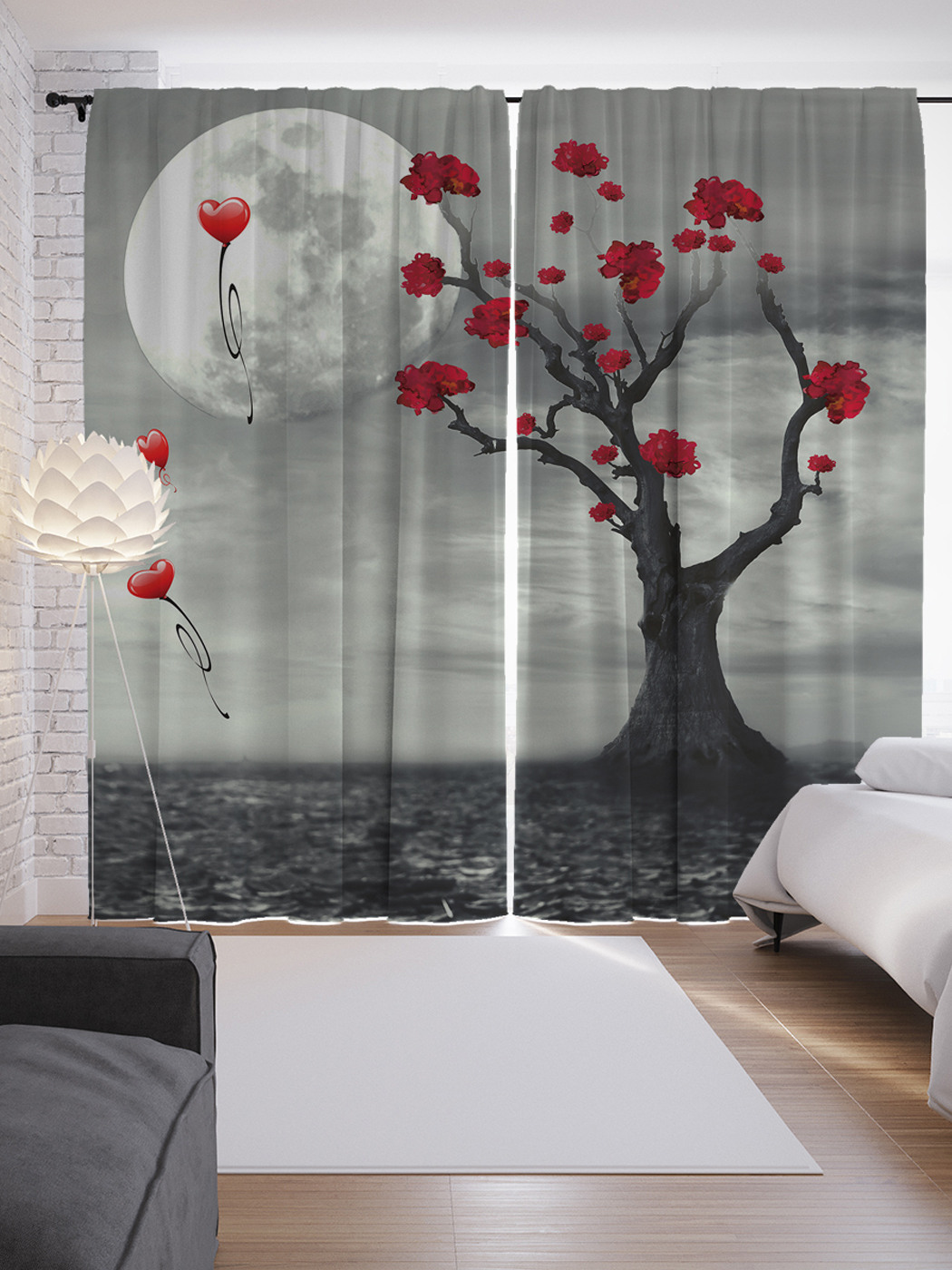 

Шторы JoyArty с фотопечатью "Сердца, летящие на луну" из сатена, 290х265 см, Сердца, летящие на луну