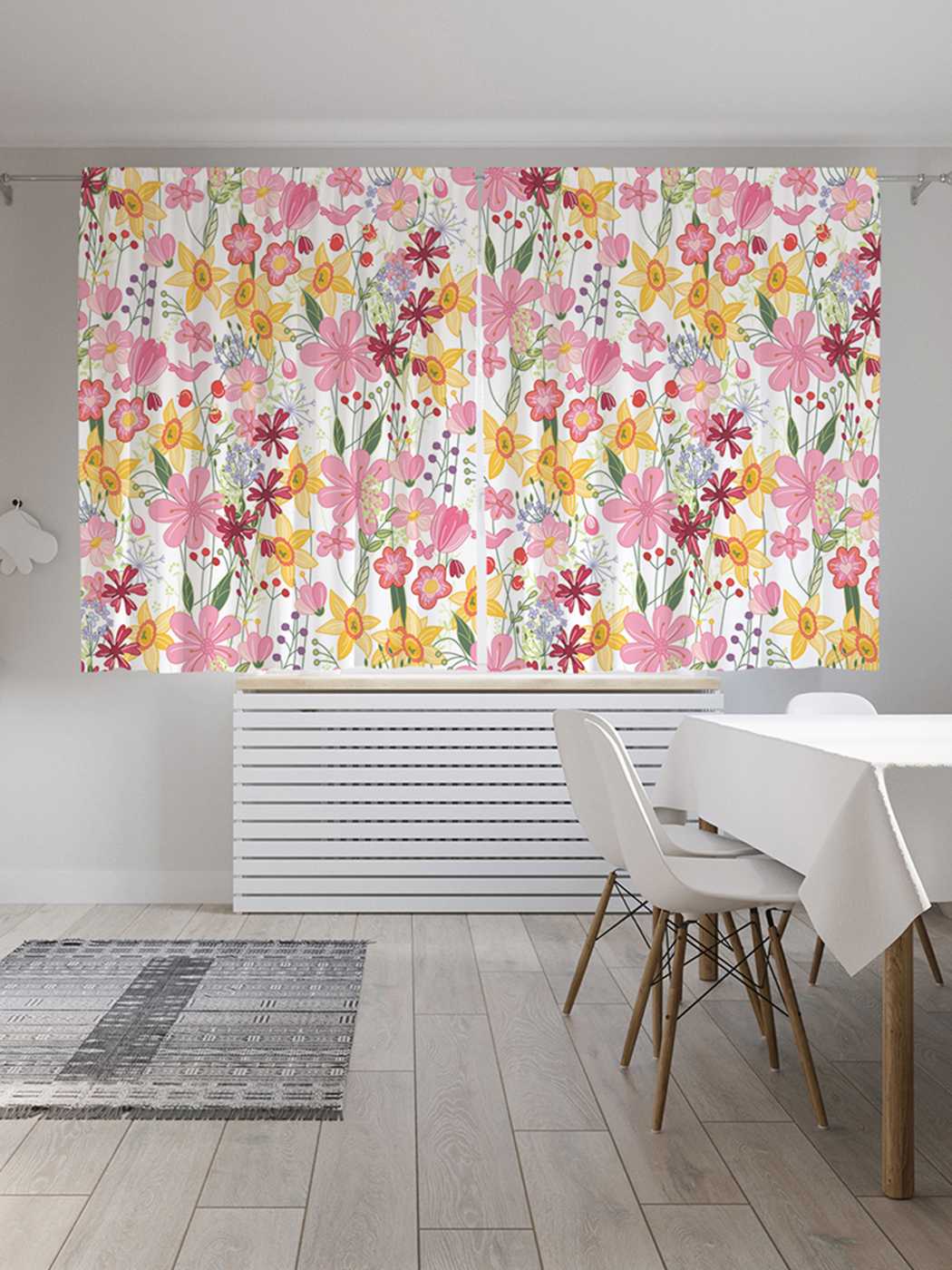 фото Шторы joyarty с фотопечатью "цветочные узоры" из сатена, 290х180 см