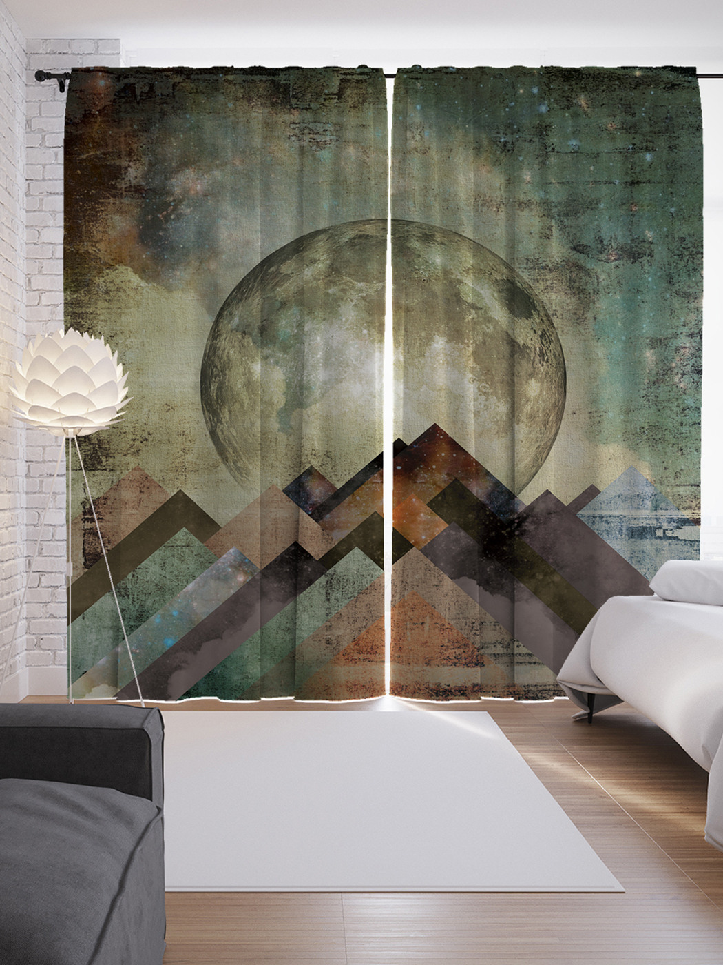 

Шторы JoyArty с фотопечатью "Лунное столкновение" из сатена, 290х265 см, Лунное столкновение