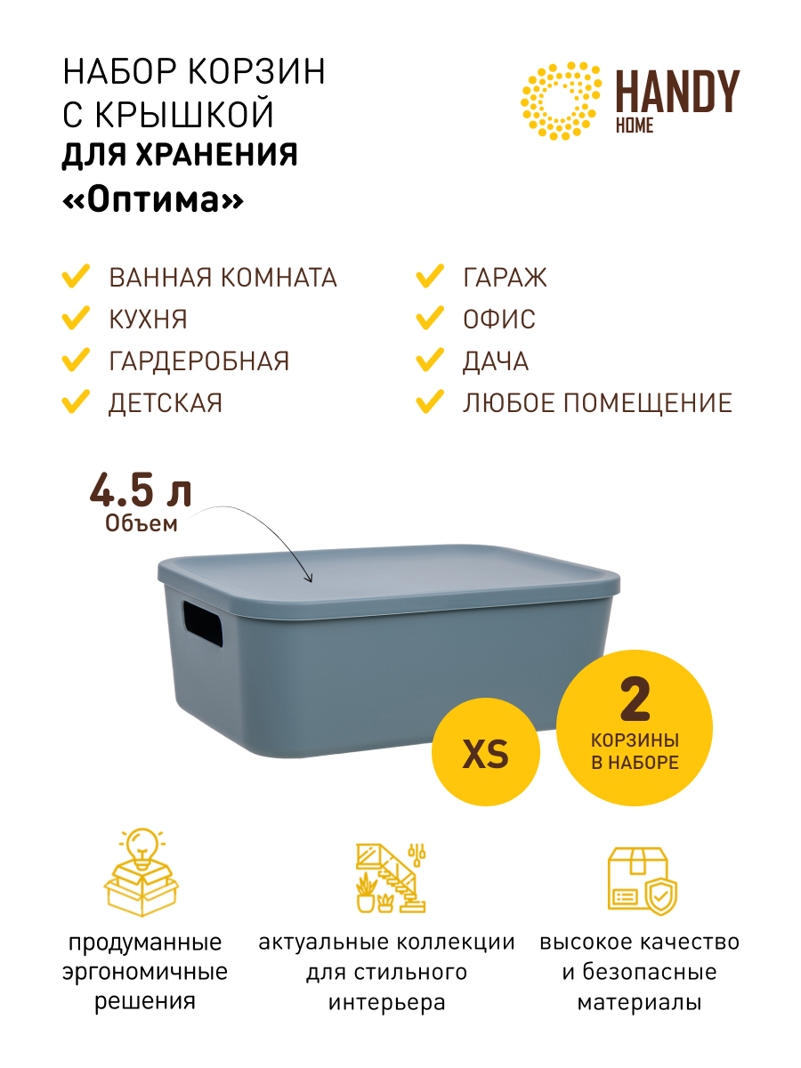 

Корзина для хранения Handy Home с крышкой 2 шт синяя, QR06