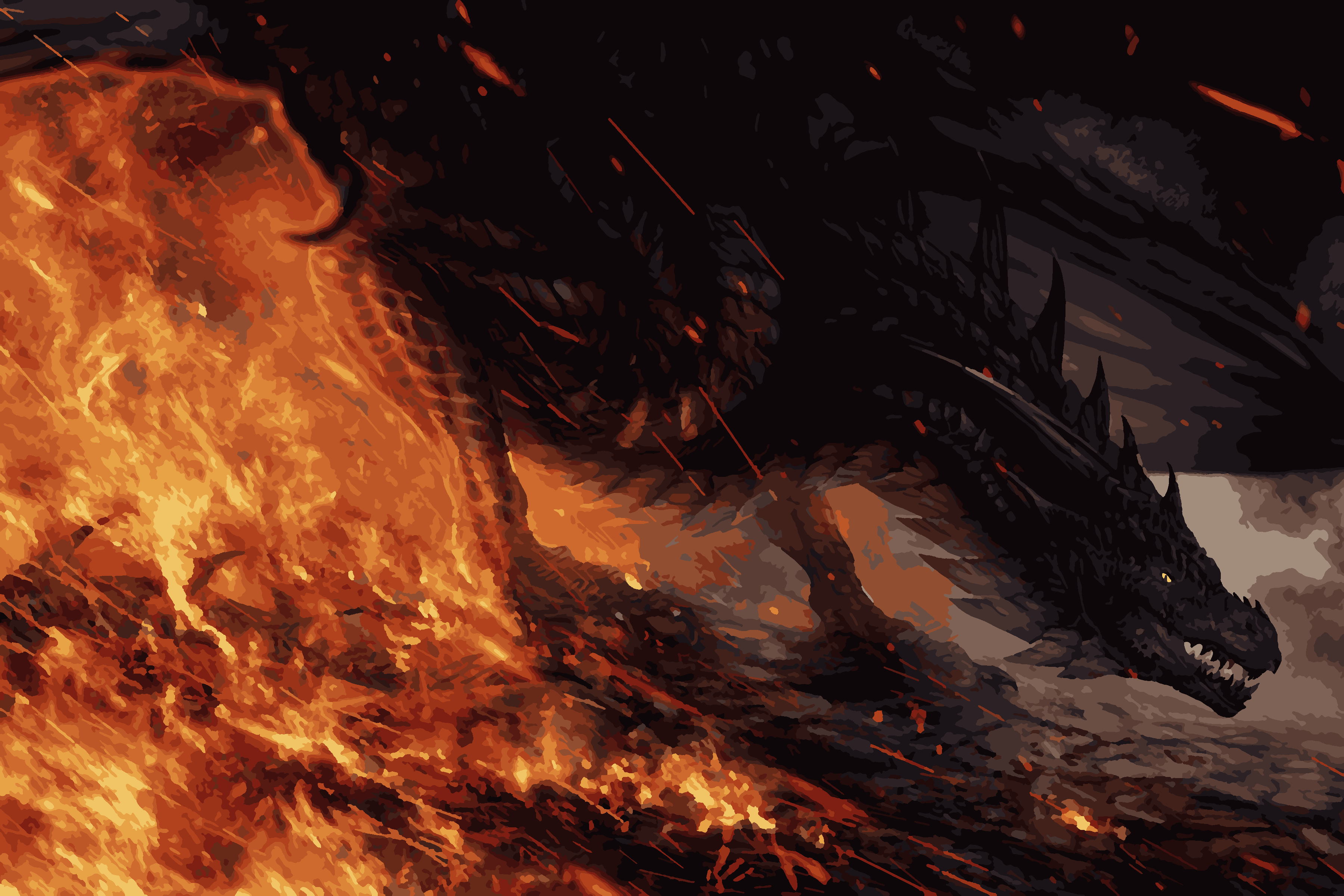 Картина по номерам Samaella Art Огненный Дракон, сложность очень высокая, 24 цвета