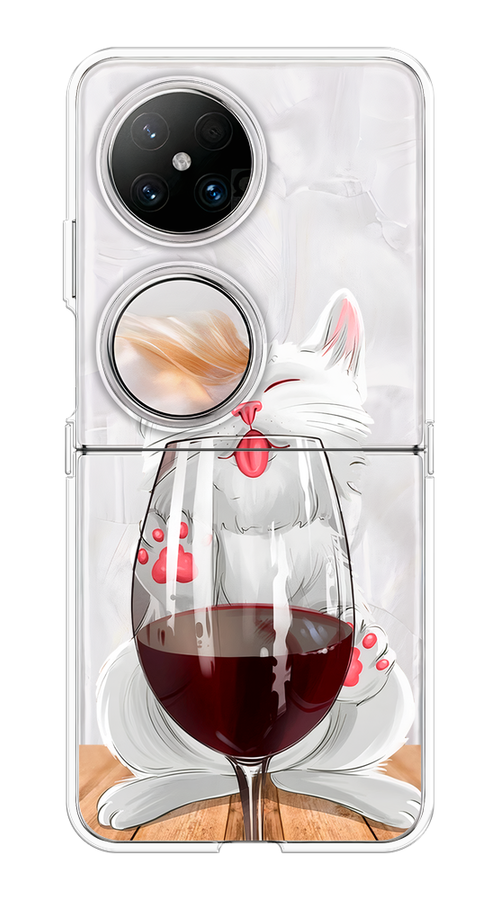 

Чехол на Huawei Pocket 2 "Кот с бокалом", Прозрачный;белый;красный, 6123850-1