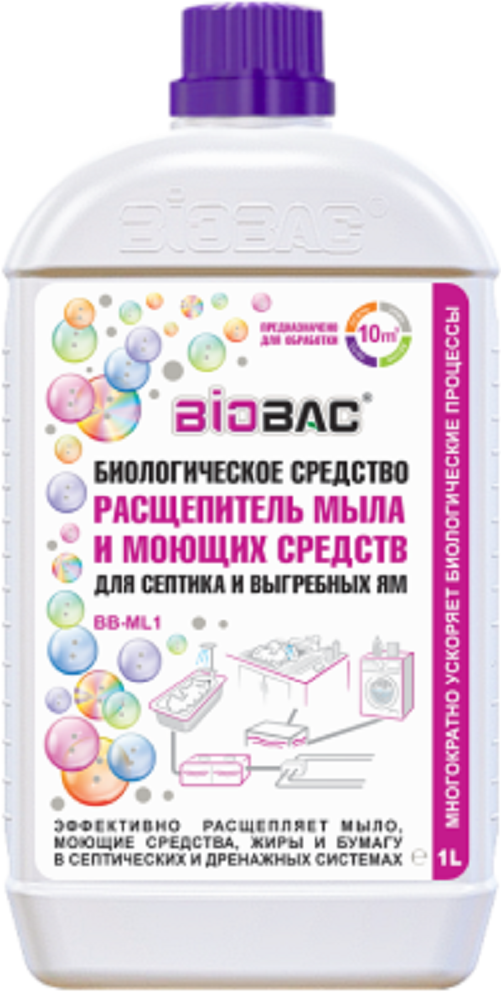 Расщепитель мыла и моющих средств Biobac BB-ML1, 1л