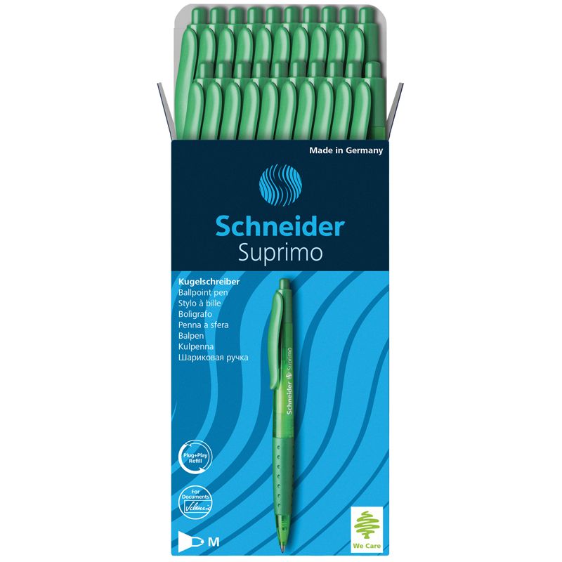 

Набор из 20 шт. Ручка шариковая автоматическая Schneider Suprimo зеленая, 1,0 мм