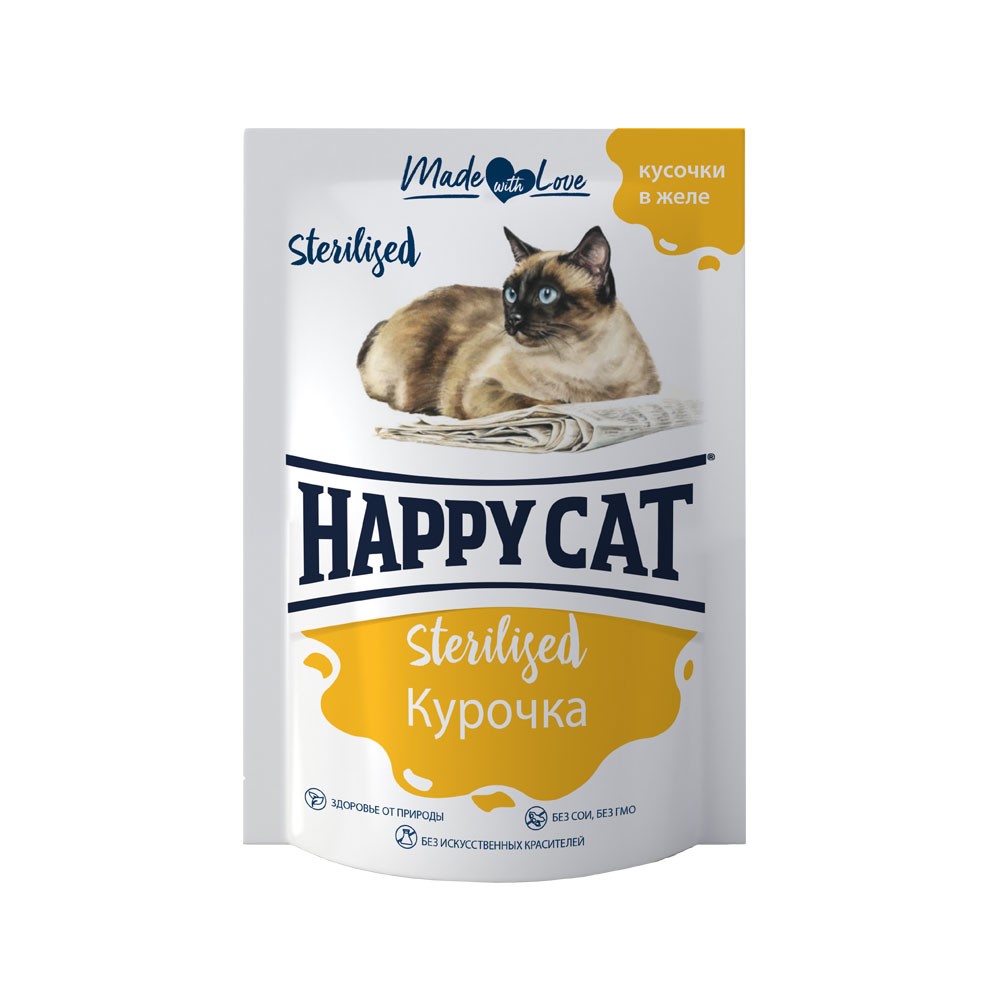 фото Влажный корм для кошек happy cat sterilised курочка кусочки в желе 100 г