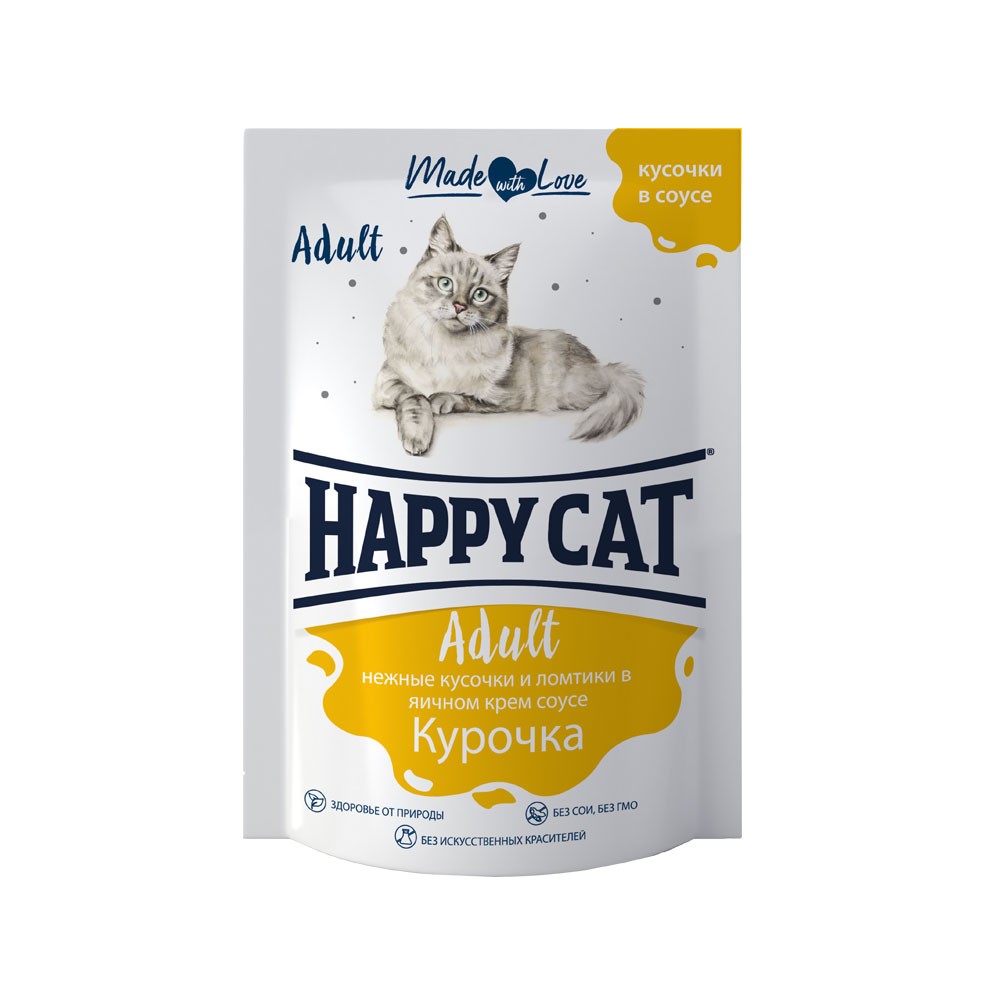

Влажный корм для кошек HAPPY CAT курочка ломтики в соусе, 24 шт по 100г, Adult