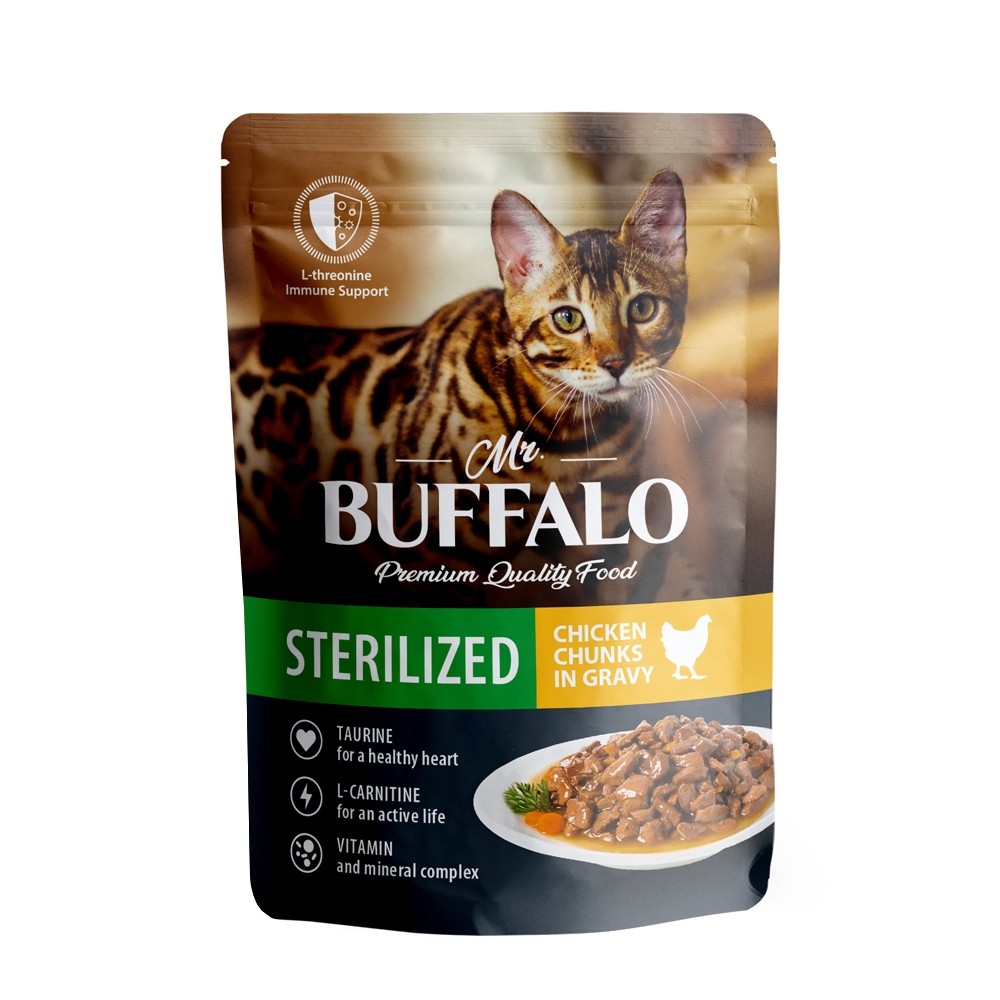 Влажный корм для кошек Mr.BUFFALO Sterilized цыпленок в соусе, 85г