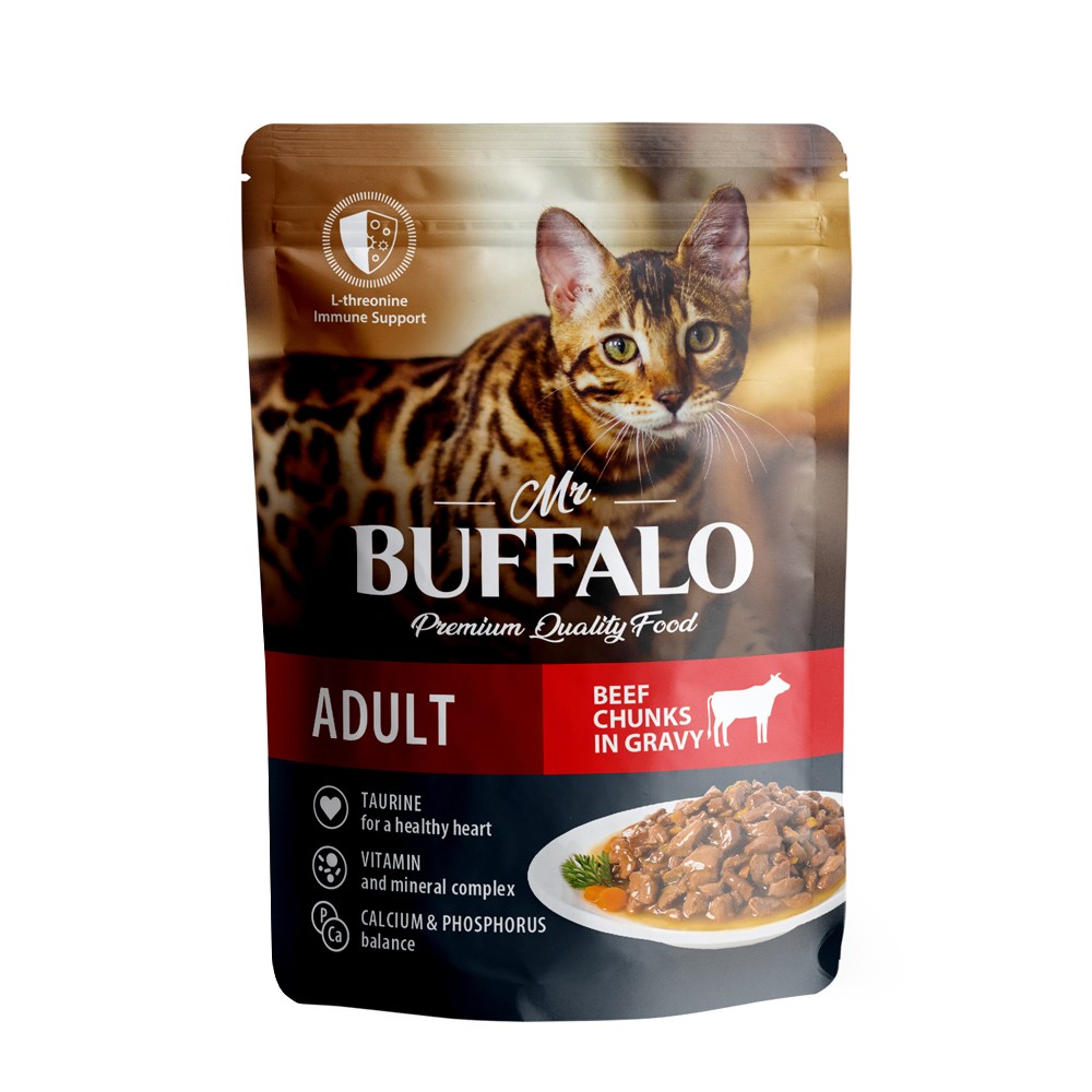 Влажный корм для кошек Mr.BUFFALO говядина в соусе, 85г