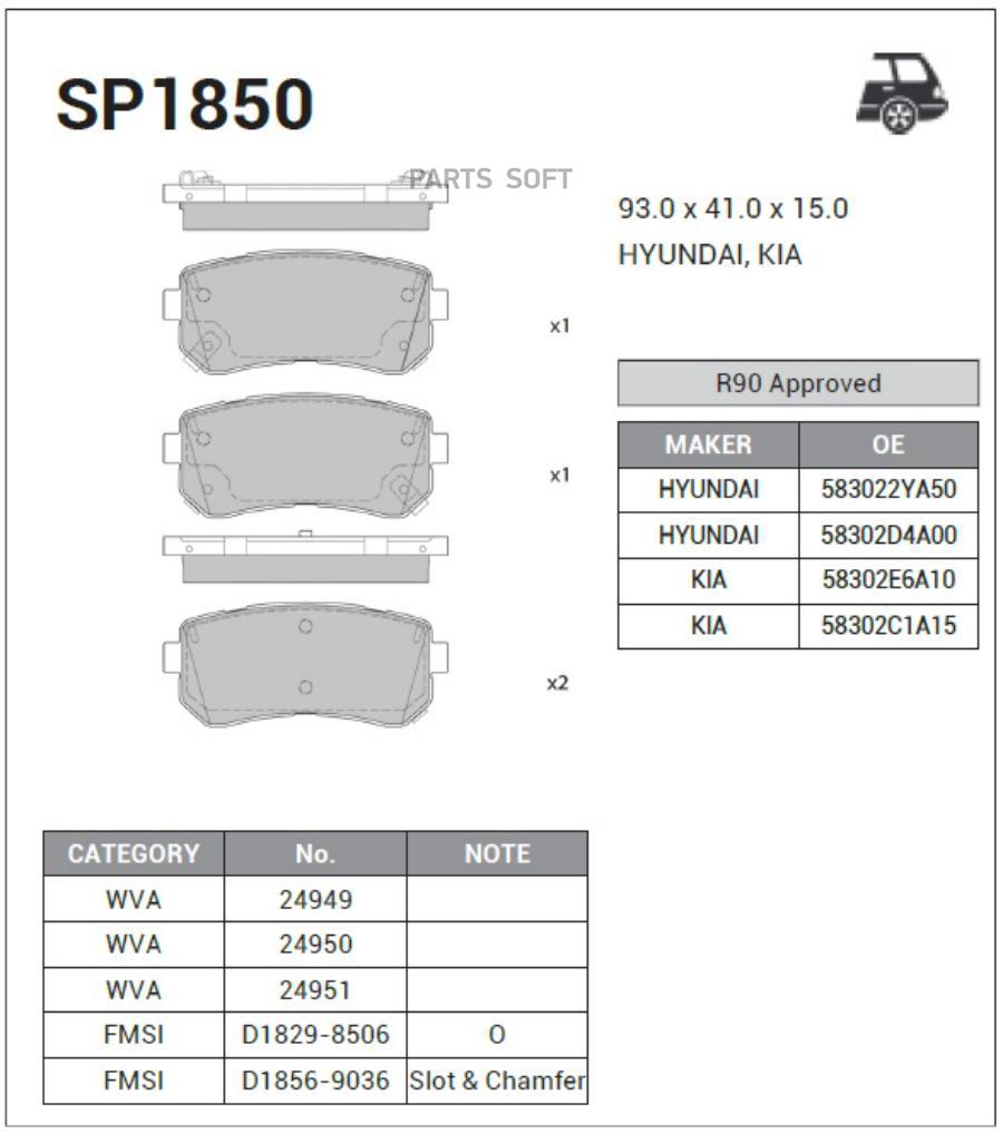 

Колодки задние KIA Rio06-> /KIA Ceed/HYUNDAI i20/i30/ix35 SANGSIN BRAKE SP1850, SP1850