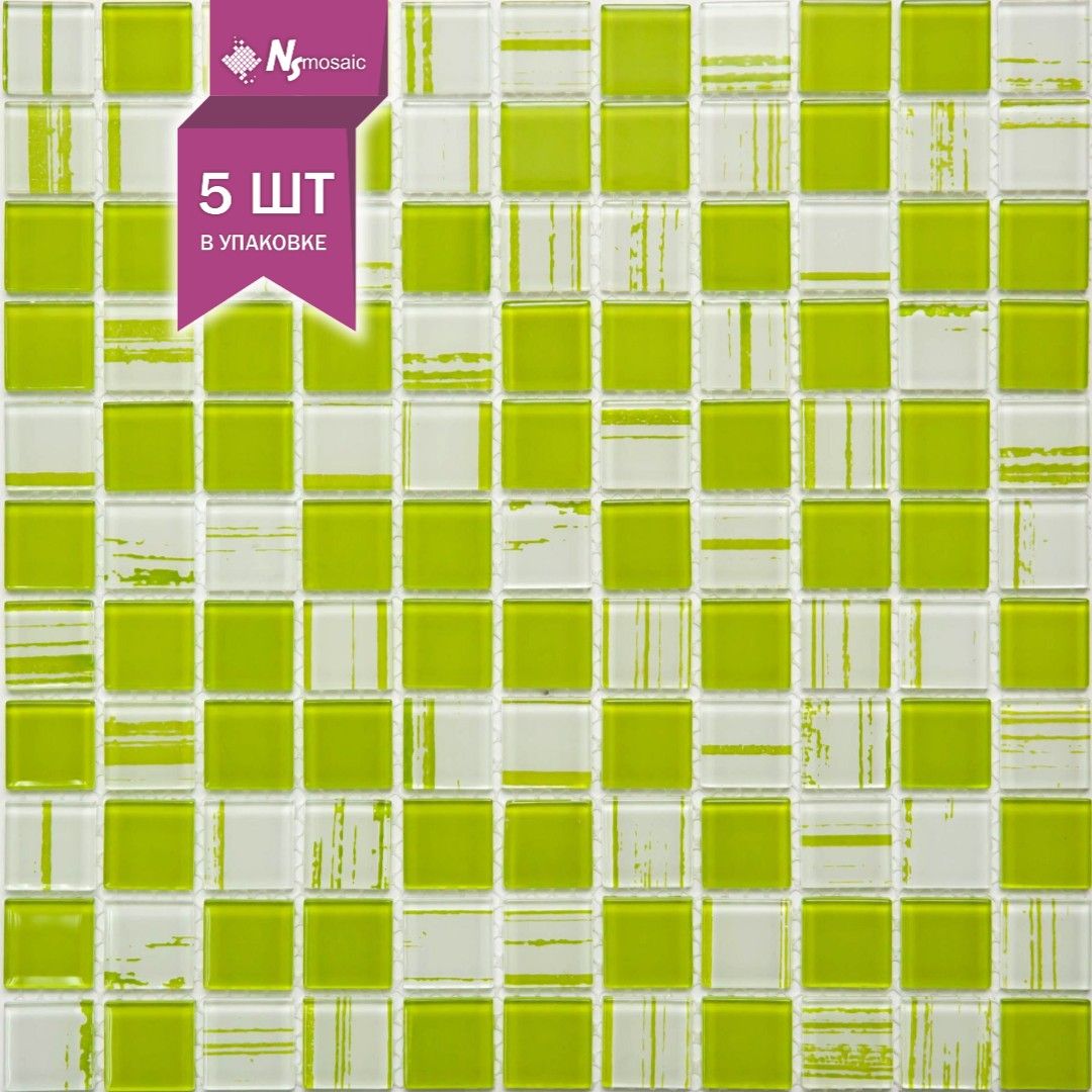 

Мозаика стеклянная NSmosaic S-463 размер 300x30 чип 25x25x4мм цвет белый салатовый, Белый;зеленый