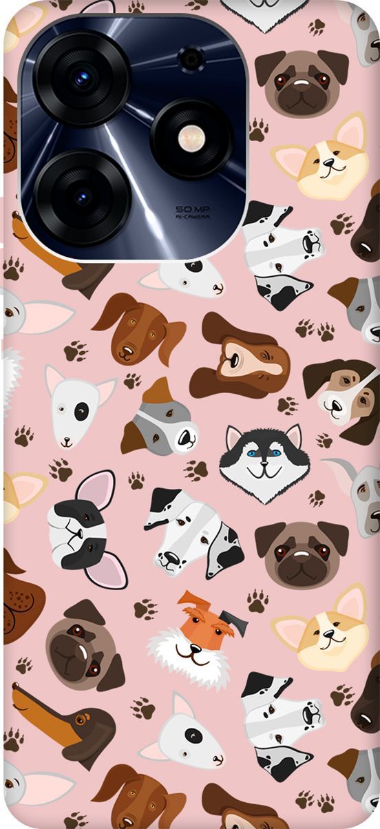 

Чехол на Tecno Spark 10 Pro "Dogs Pattern" розовый, Розовый;коричневый, 159577