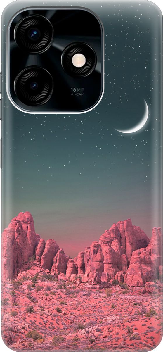 

Чехол на Tecno Spark 10C "Месяц над розовыми горами", Розовый;черный, 159581