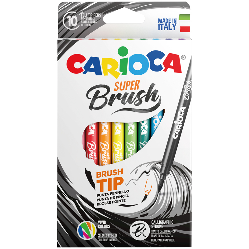 Фломастеры с кистевым пишущим узлом Carioca Super Brush, 10цв., смываемые