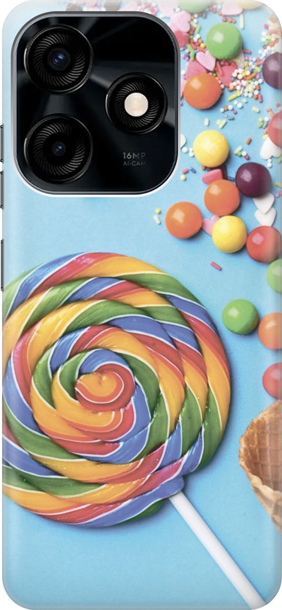 

Чехол на Tecno Spark 10C "Разноцветный леденец", Голубой;желтый, 159579