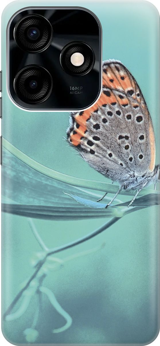 

Чехол на Tecno Spark 10C "Бабочка на листке", Голубой;оранжевый, 159585