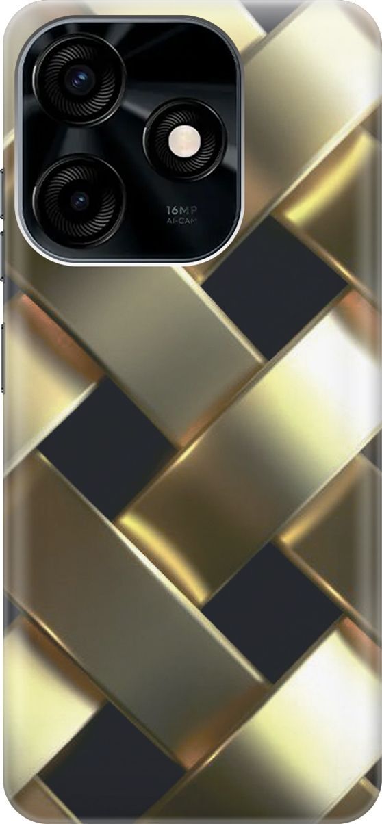 

Чехол на Tecno Spark 10C "Золотистое плетение", Золотистый;черный, 159582