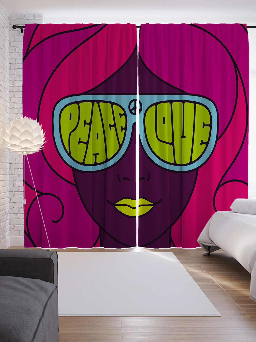 

Шторы JoyArty с фотопечатью "Мирные очки" из сатена, 290х265 см, Мирные очки