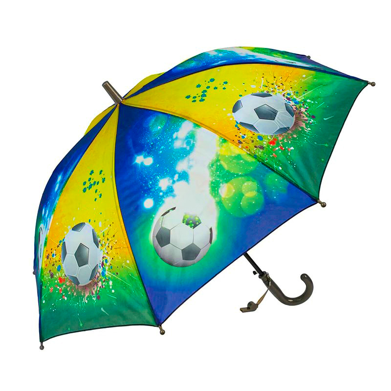 фото Зонт детский rain lucky для мальчиков футбольный мяч со свистком, зелено-желтый baziator