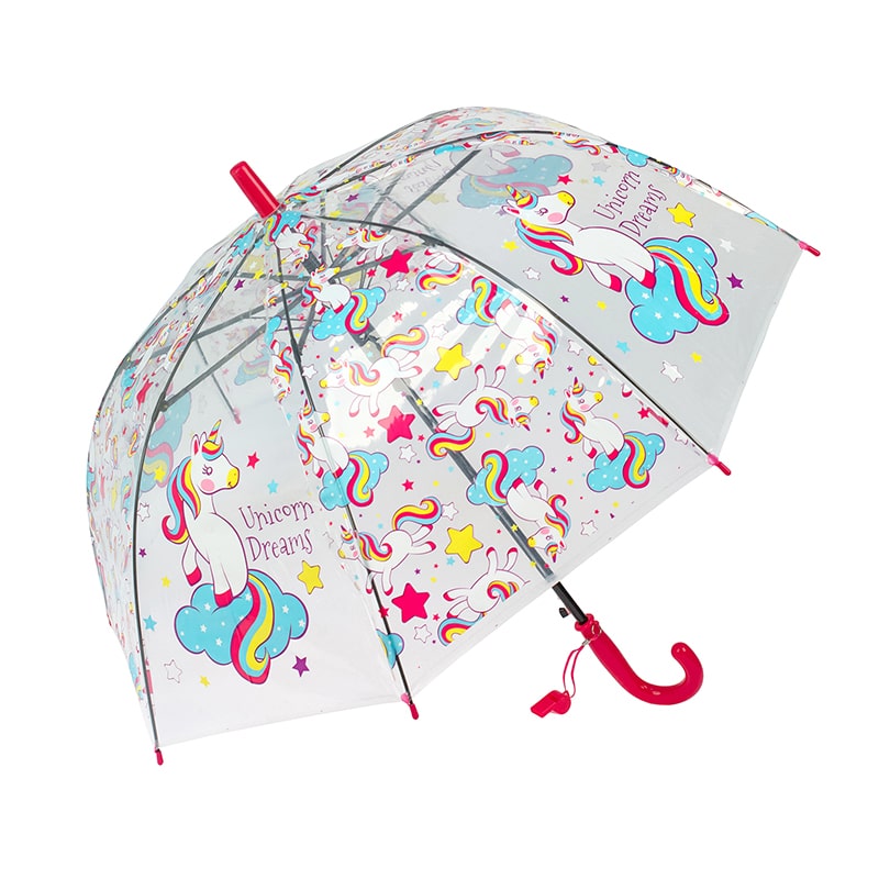

Зонт детский Rain Lucky для девочек Единороги со свистком, ярко-розовый, розовый