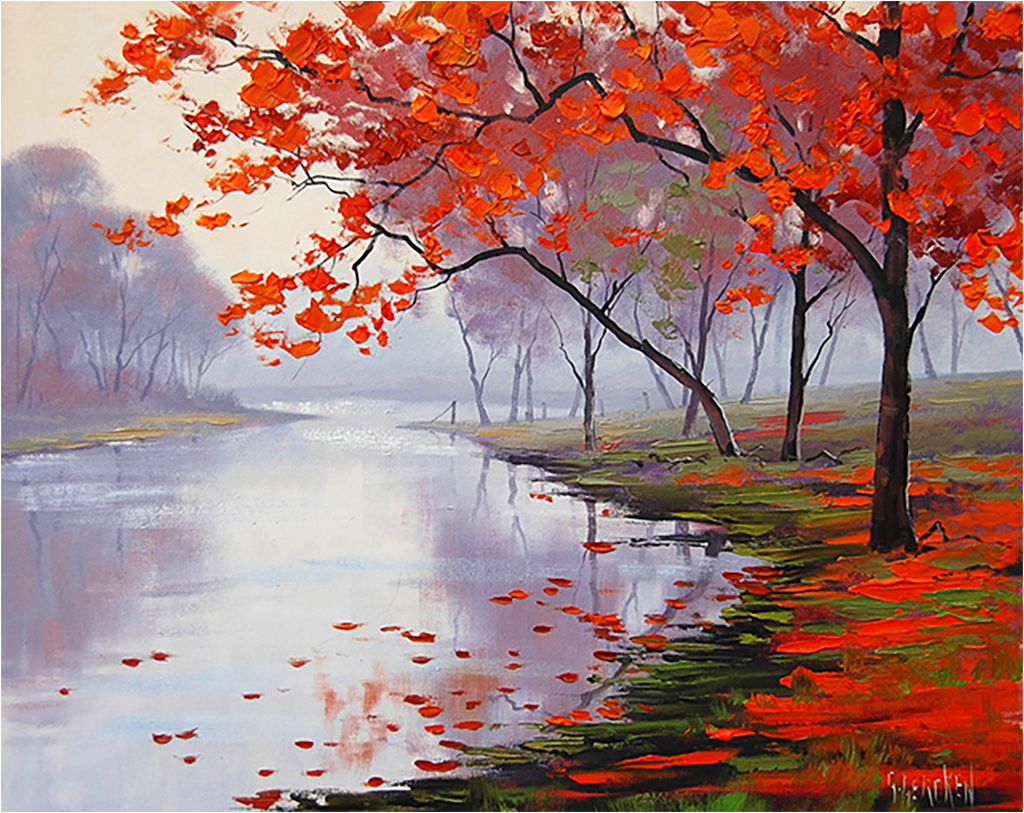 

Картина на холсте с подрамником ХитАрт Багряный лес 40x32 см, 473