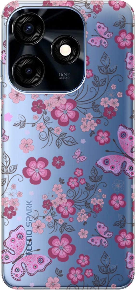 

Чехол на Tecno Spark 10C "Butterflies and Flowers" прозрачный, Прозрачный;розовый, 159586